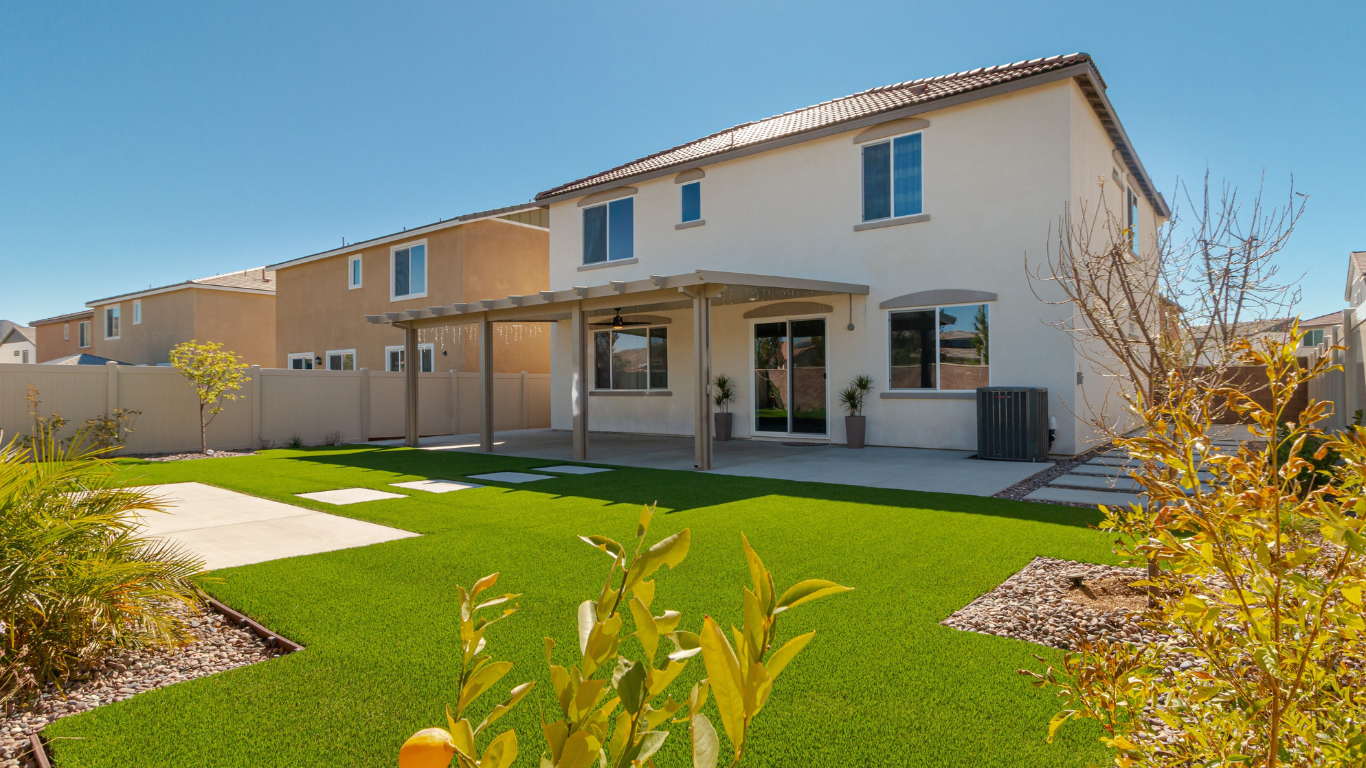 backyard project with turf and patio cover by landscape contractor for outdoor renovation in san diego