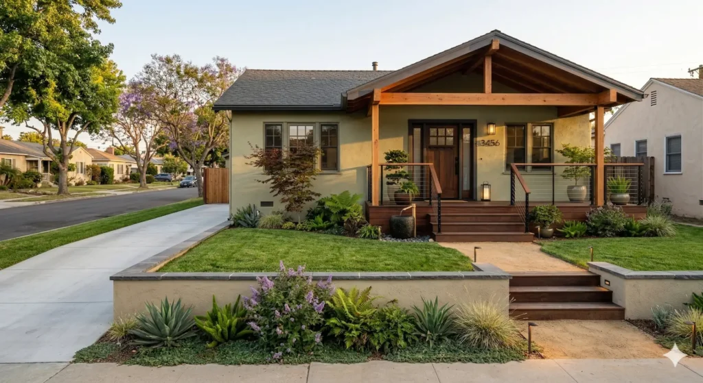 North Park front yard with retaining wall and porch