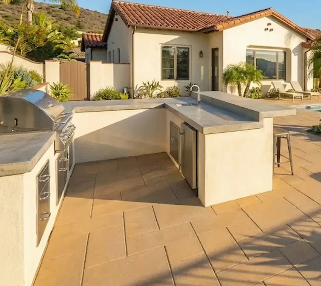 custom deck with outdoor kitchen