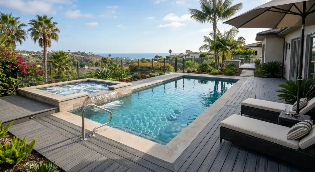 Pool with waterfall in La Jolla