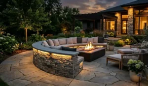 Seating wall and outdoor fireplace in La Jolla